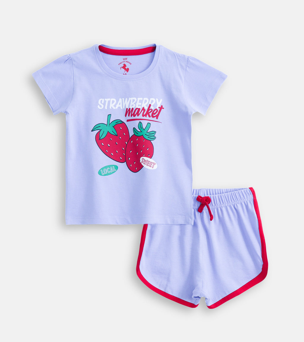 Sweet & Sunny: Strawberry Printed Playwear Set