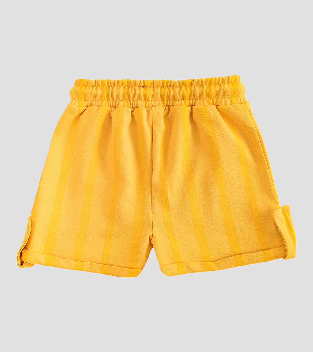 Vibrant Duo: Yellow & Maroon Striped Casual Shorts Set
