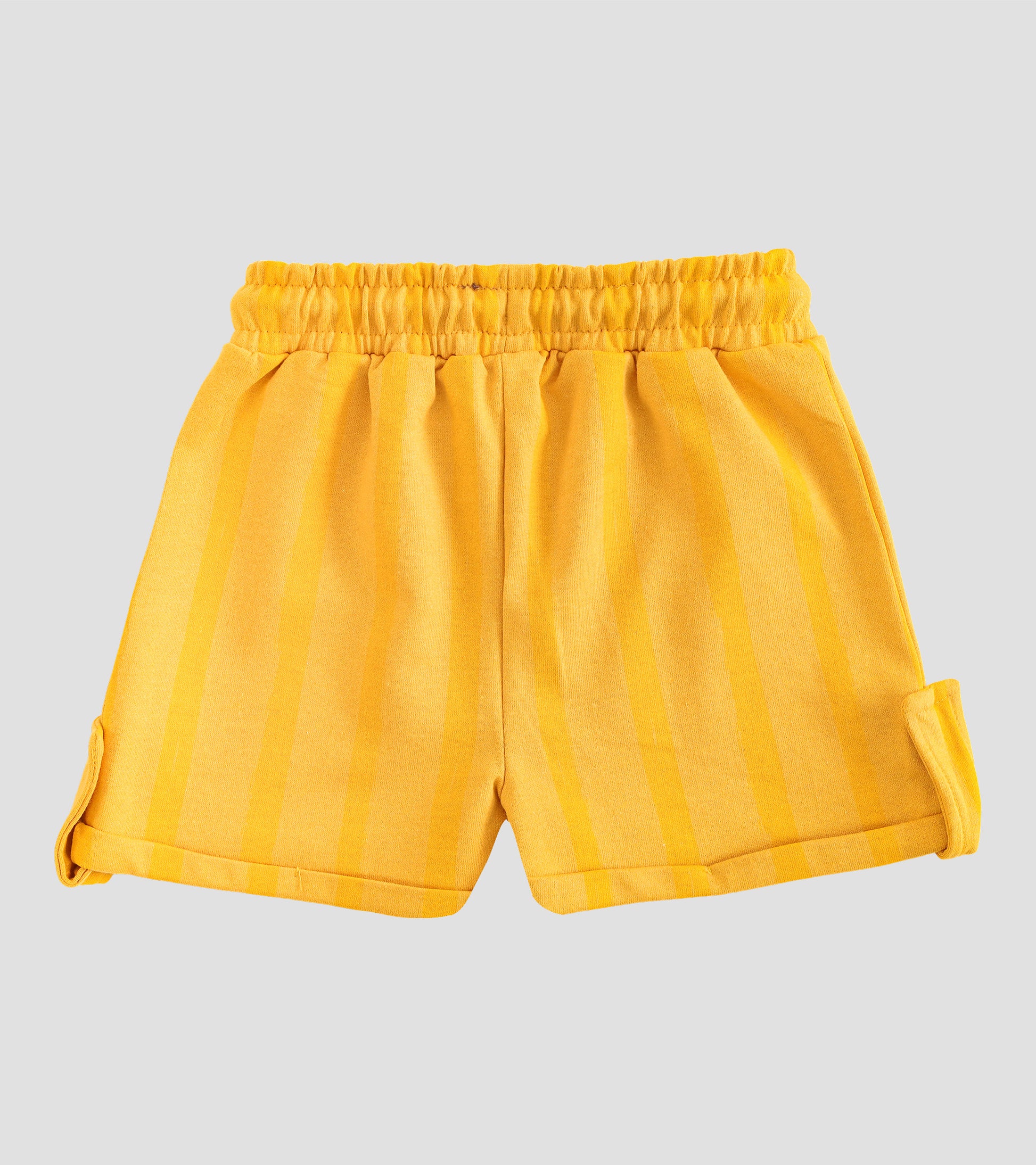 Vibrant Duo: Yellow & Maroon Striped Casual Shorts Set