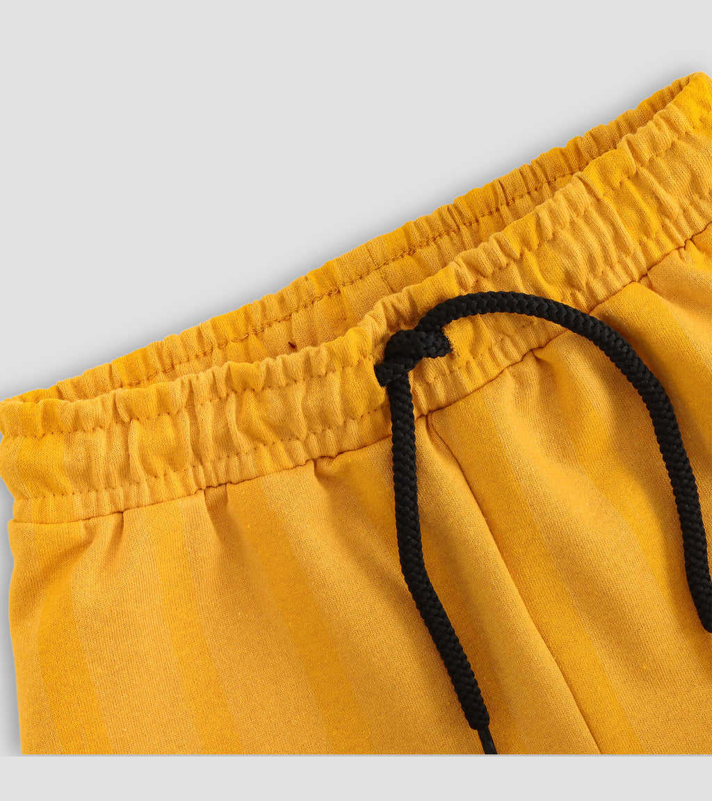 Vibrant Duo: Yellow & Maroon Striped Casual Shorts Set